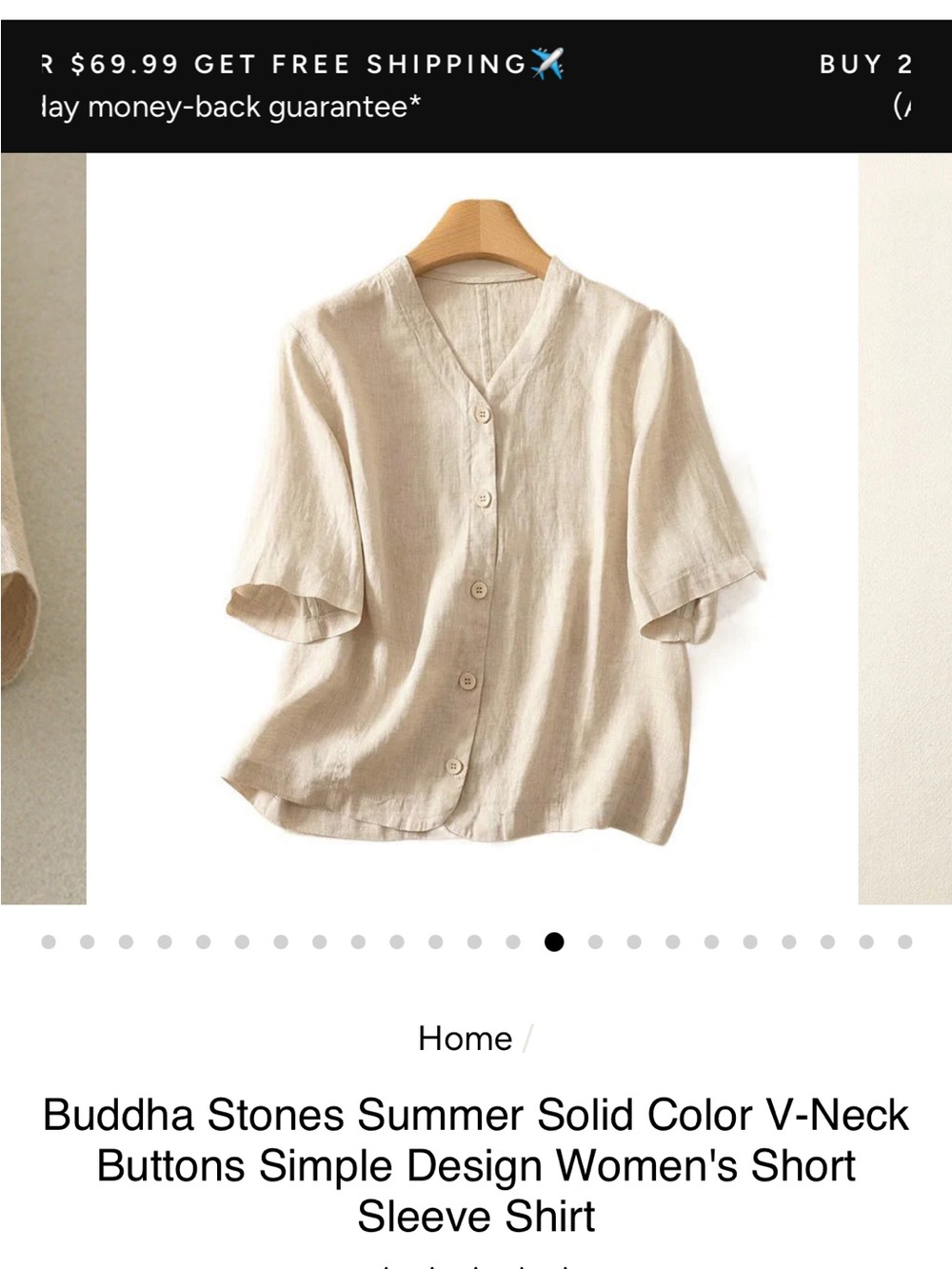 Beige V-Neck Short Sleeve Button-Down Shirt